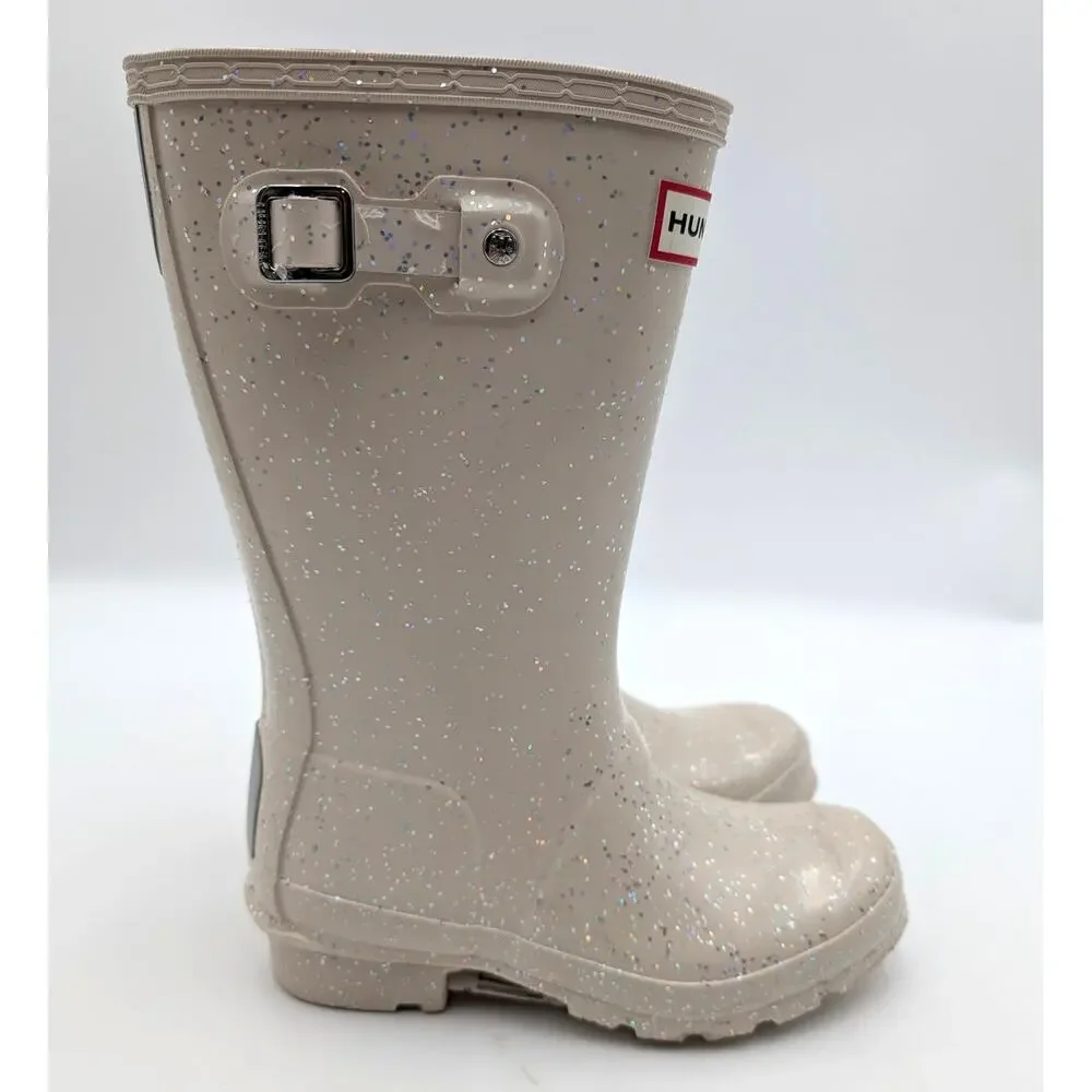 Hunter Original Giant Glitter Waterproof Rain Boots Kids' Ivory Size US13 EU31